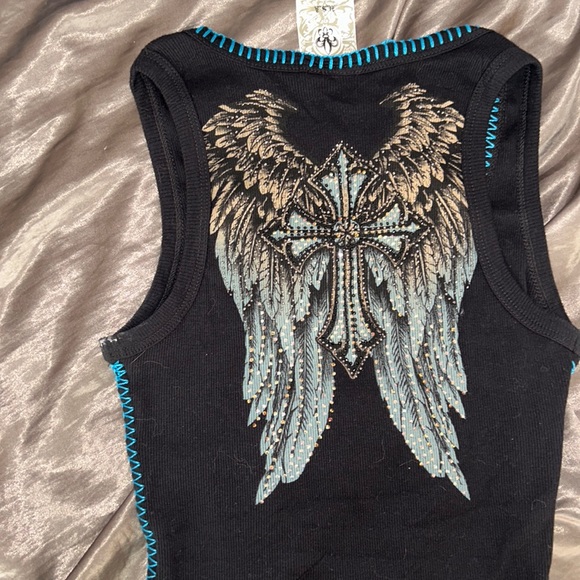 Vintage Handmade Y2k Bedazzled Cross Tank Top - Picture 2 of 3